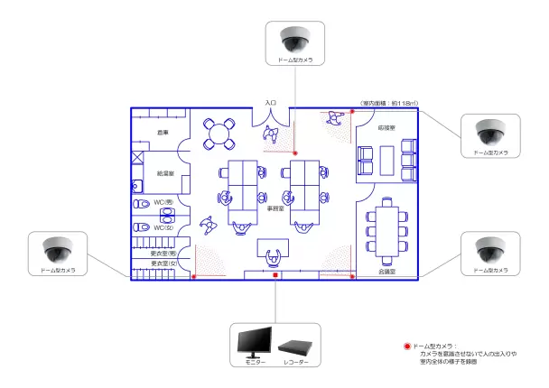 10名規模オフィス防犯カメラ設置事例（4台）